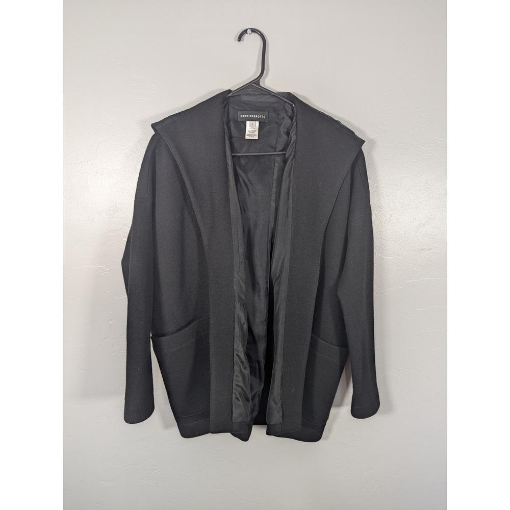DENNIS MEROTTO Women's Jacket 6‎ Black 100% Wool Open Hooded Minimalist